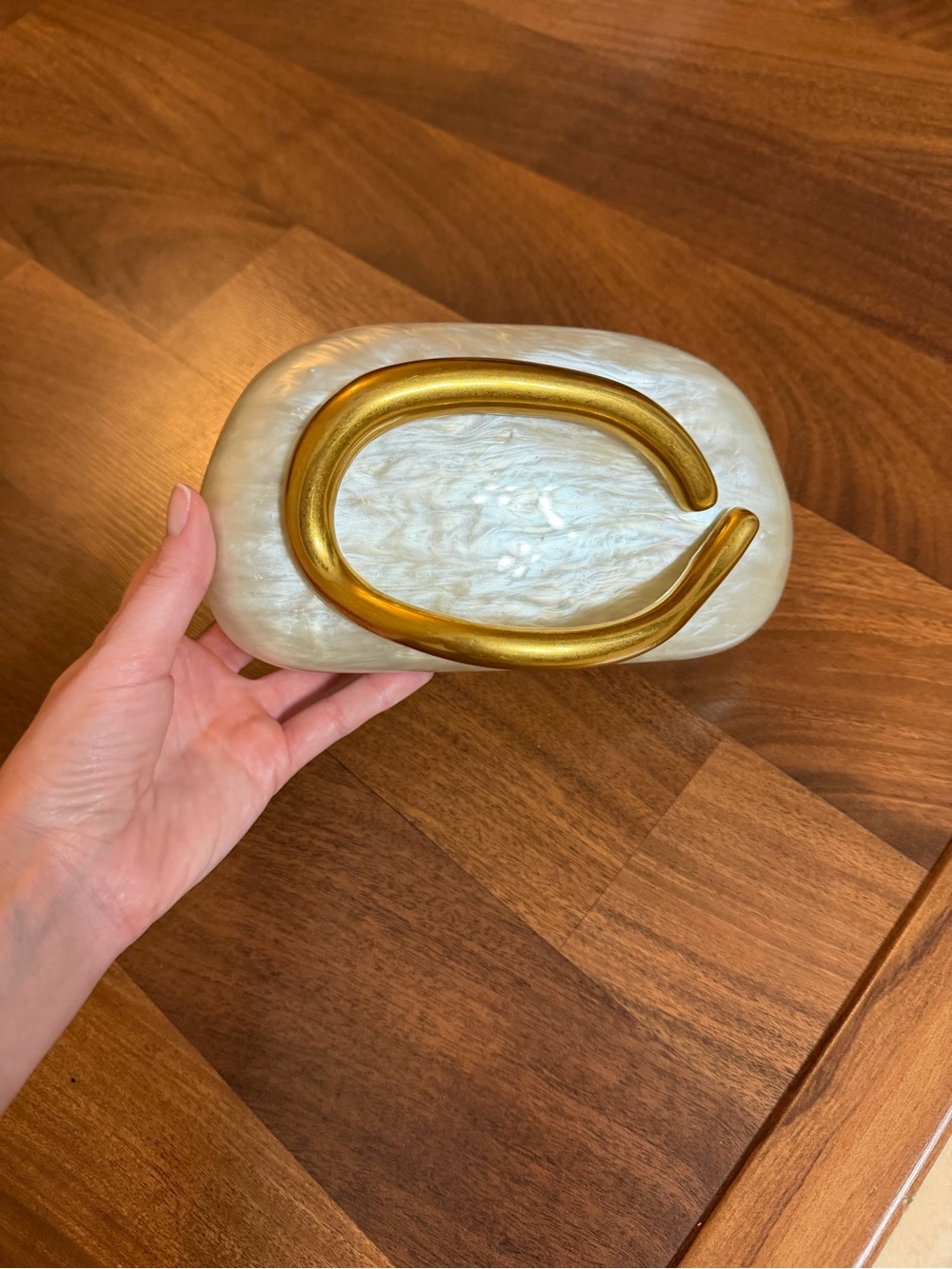 Pearlescent Resin Clutch with Gold Accent
